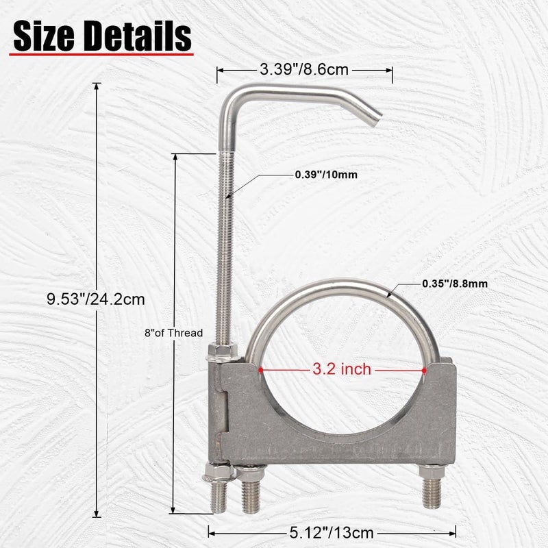 eLifecenter Heavy Duty 3 Inch Stainless Exhaust Clamp with Hanger Rod for Universal 3" Exhaust Pipes - Image 2